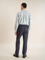 Dark Blue Wool Tweed Pleated Trousers