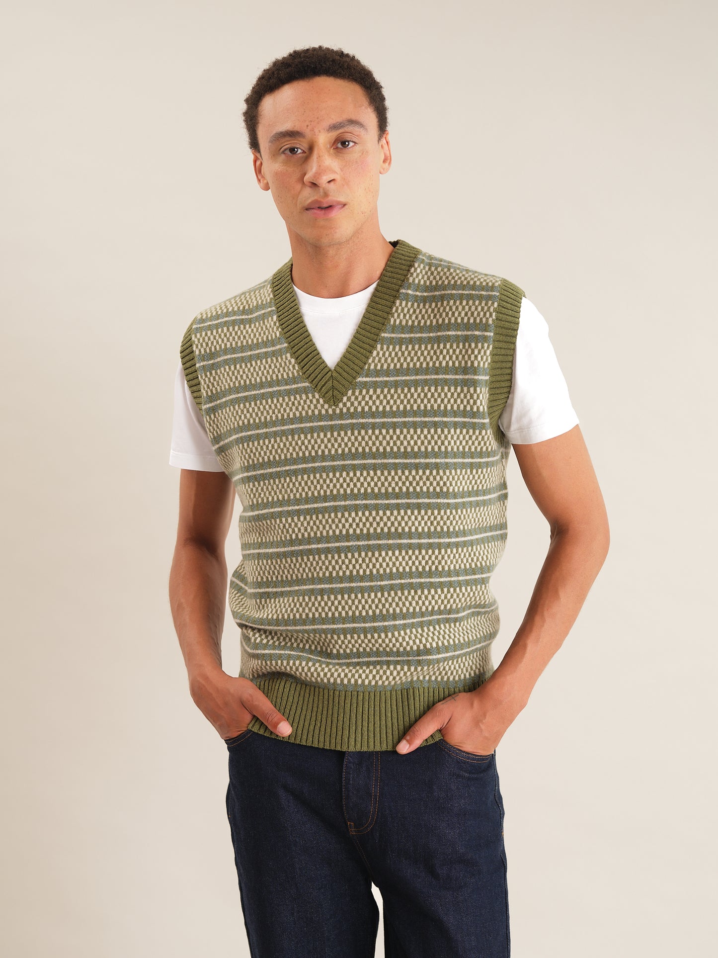 Green Grid Fair-Isle Vest