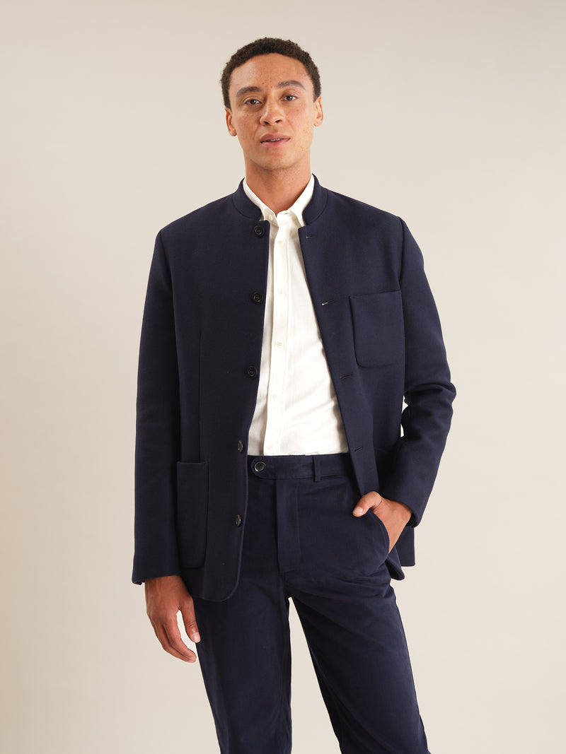 Navy Classic Wool Cashmere Nehru Jacket