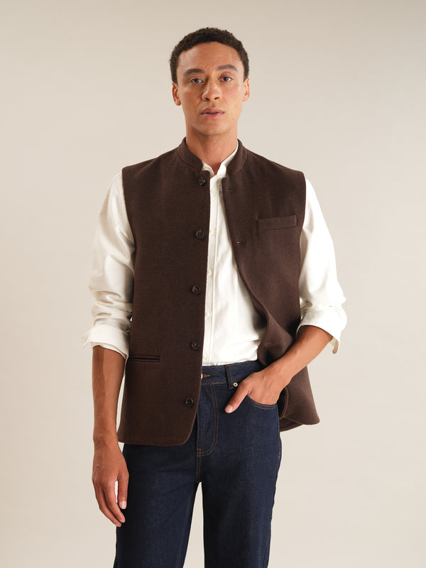 Coffee Cashmere Nehru Waistcoat