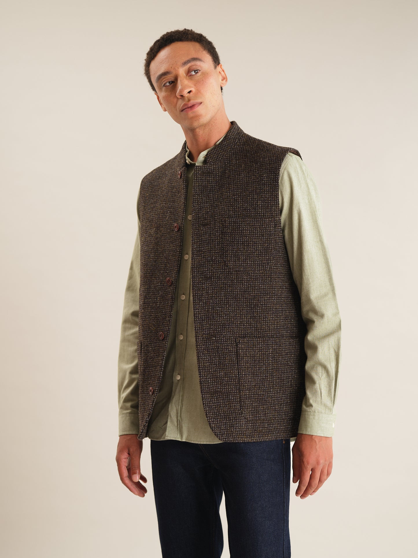 Bark Harris Tweed Nehru Waistcoat