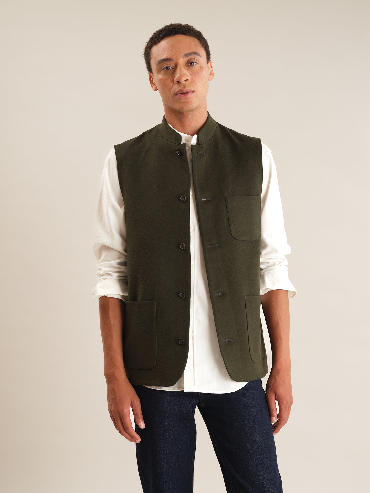 Olive Wool Nehru Waistcoat