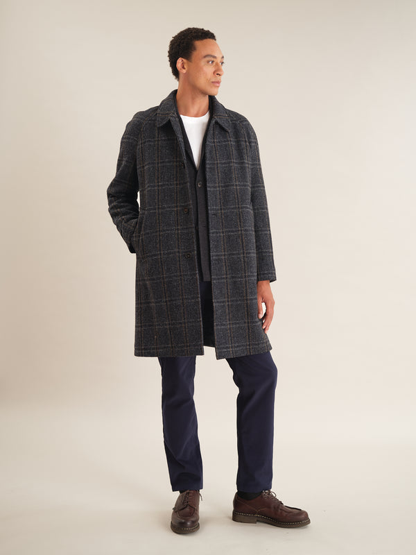 Charcoal Check Harris Tweed Wool Overcoat