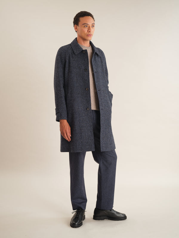 Blue Basketweave Harris Tweed Wool Overcoat