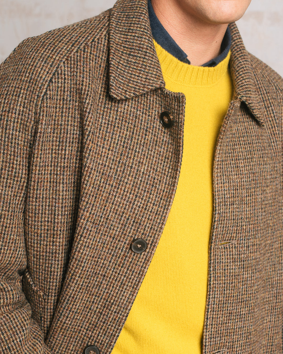 Brown Harris Tweed Wool Raglan Overcoat