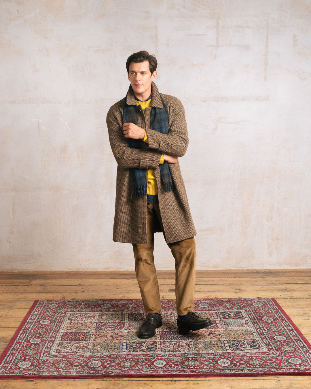 Brown Harris Tweed Wool Raglan Overcoat