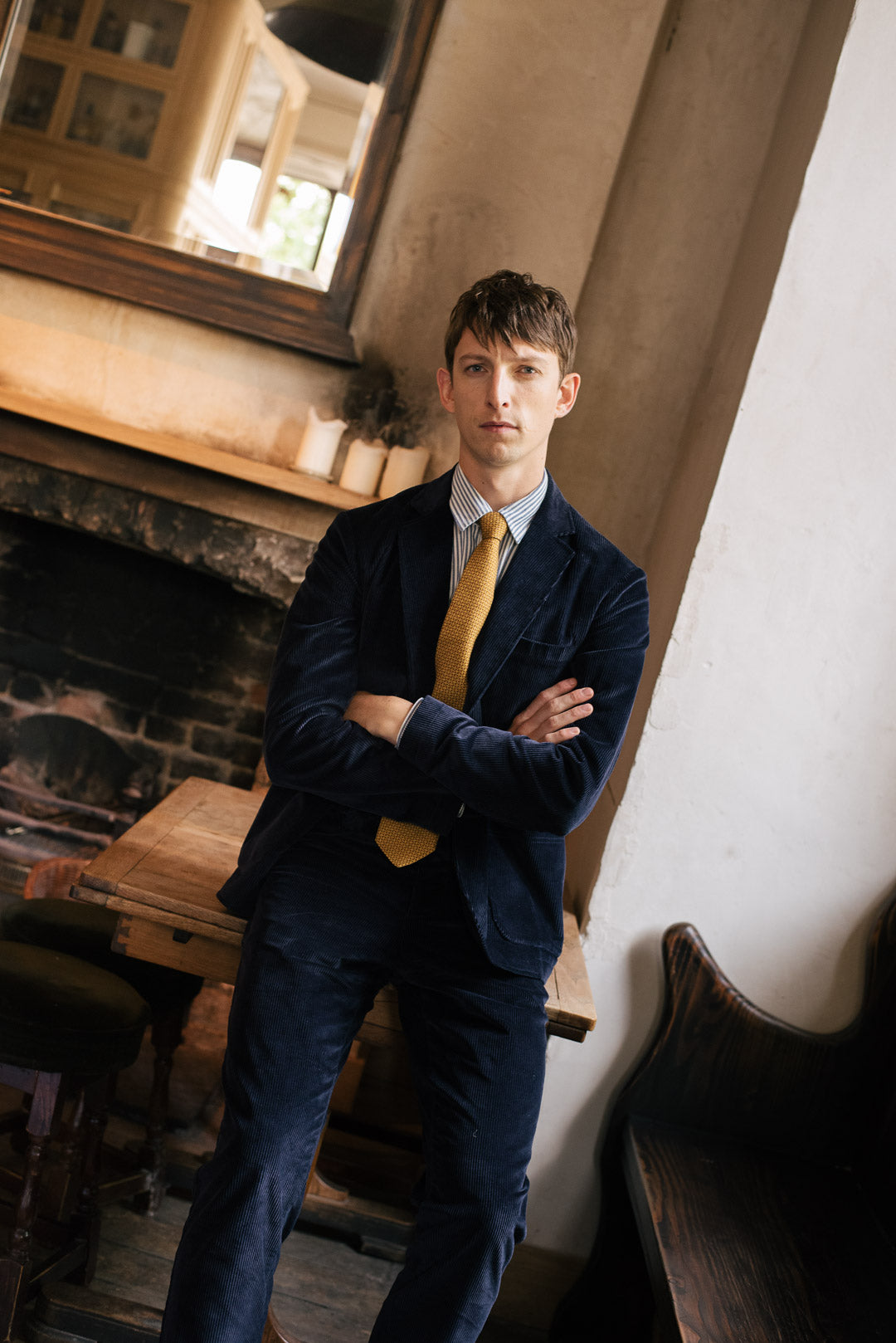 Navy Cotton-Corduroy Casual Trousers, Casual Trousers - SIRPLUS