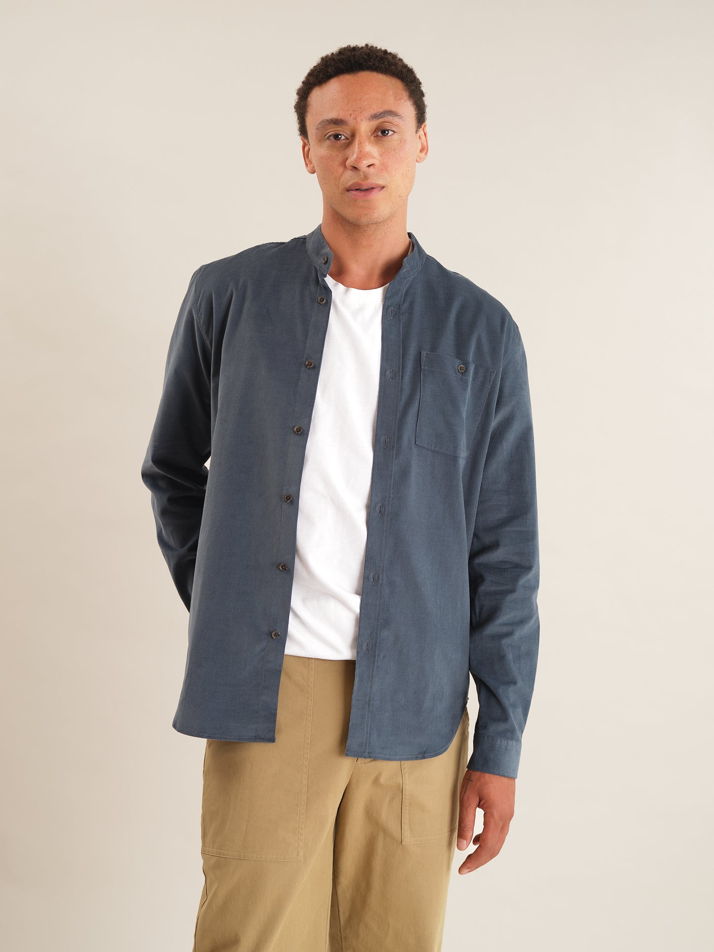 Slate Blue Needlecord Grandad Shirt