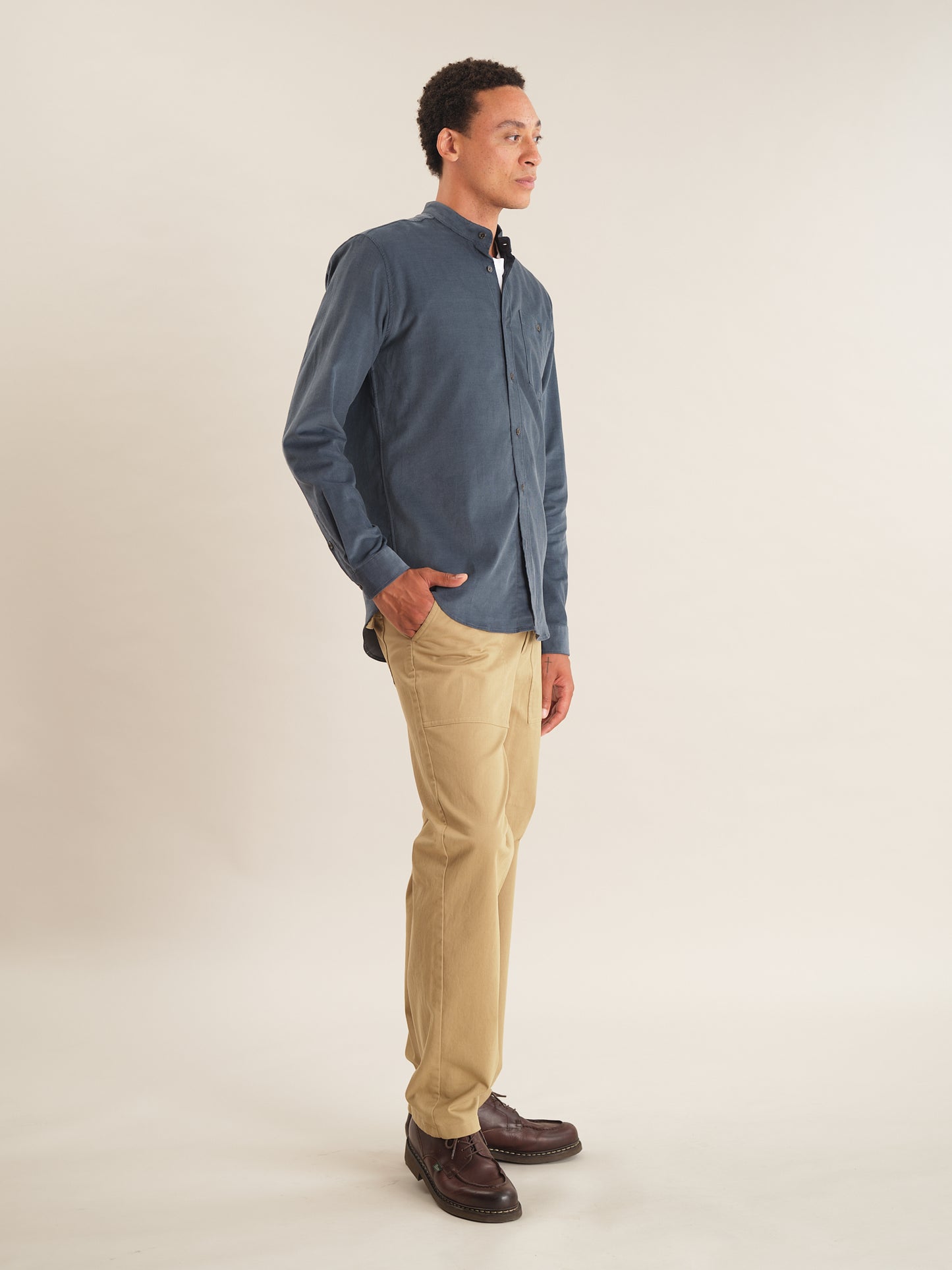 Slate Blue Needlecord Grandad Shirt