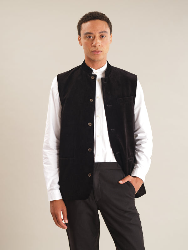 Jet Black Velvet Nehru Waistcoat