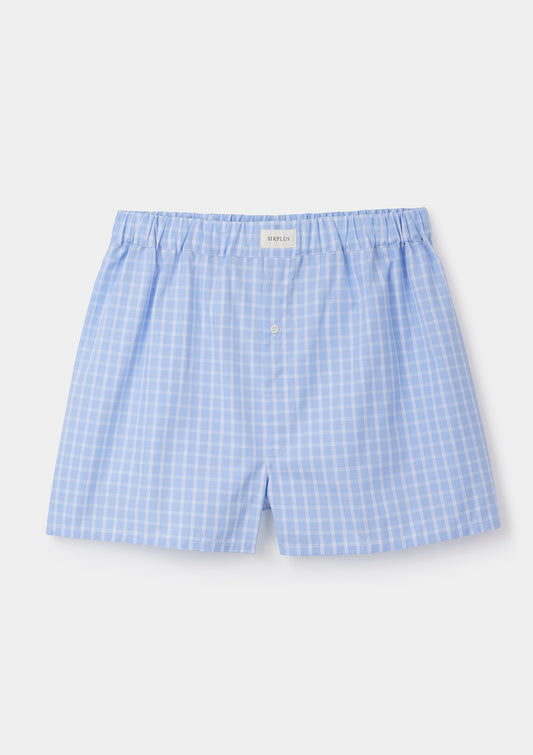 Sky Blue Check Cotton Boxer Shorts by SIRPLUS