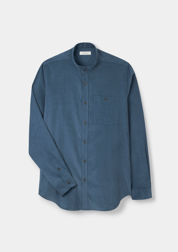 Slate Blue Needlecord Grandad Shirt by SIRPLUS