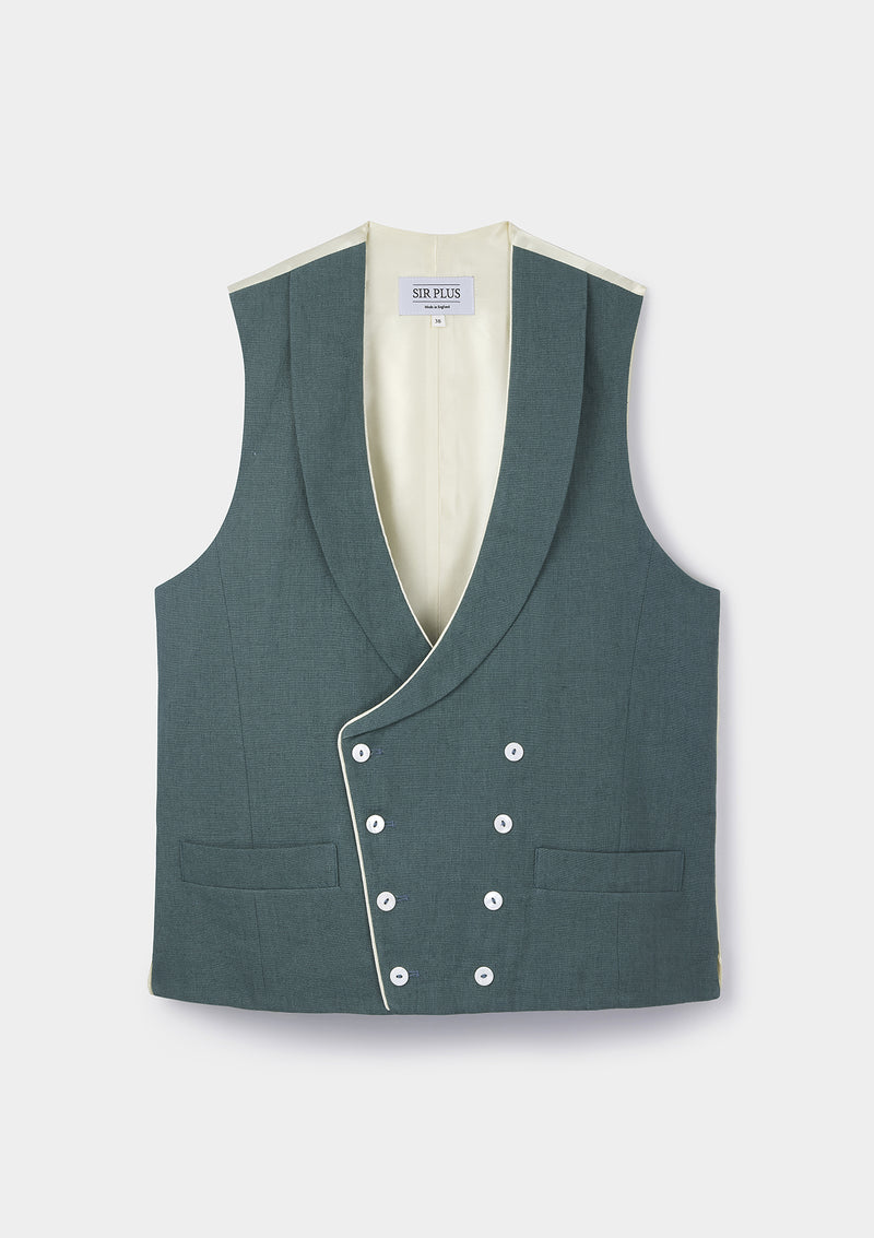 Teal Shawl Lapel Double Breasted Waistcoat, Double Breasted Waistcoats - SIRPLUS