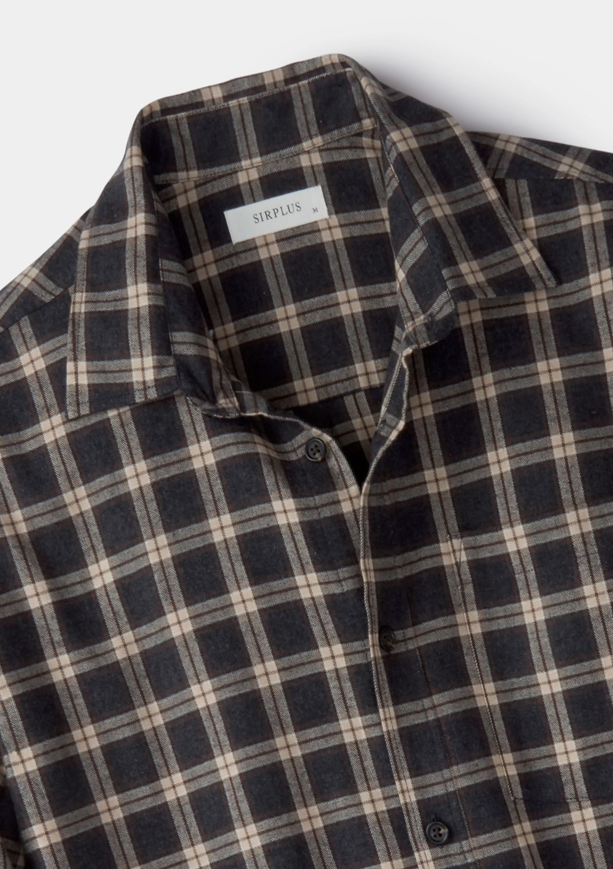 Charcoal Check Flannel Shirt, Collar Shirt - SIRPLUS