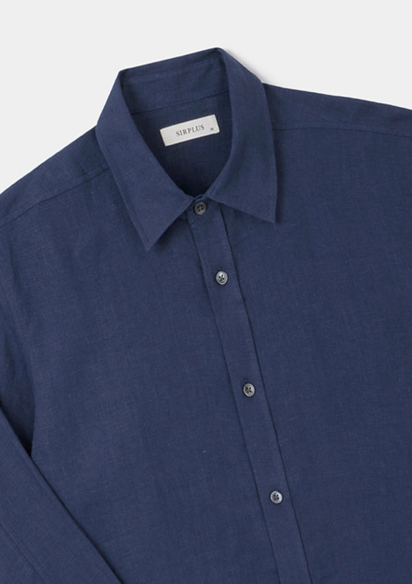 Navy Linen Collared Shirt