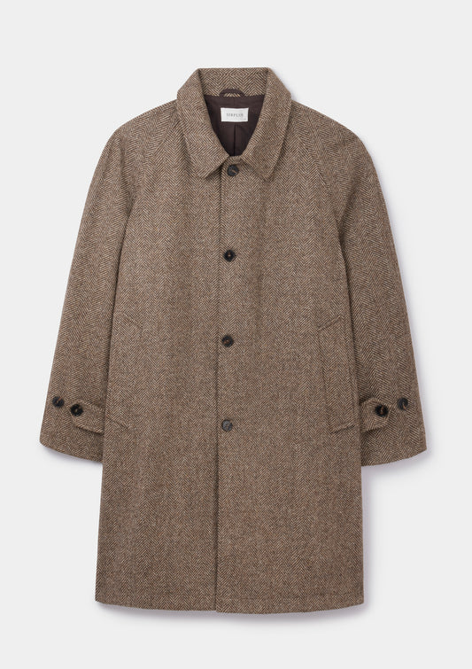 Walnut British Wool Herringbone Overcoat