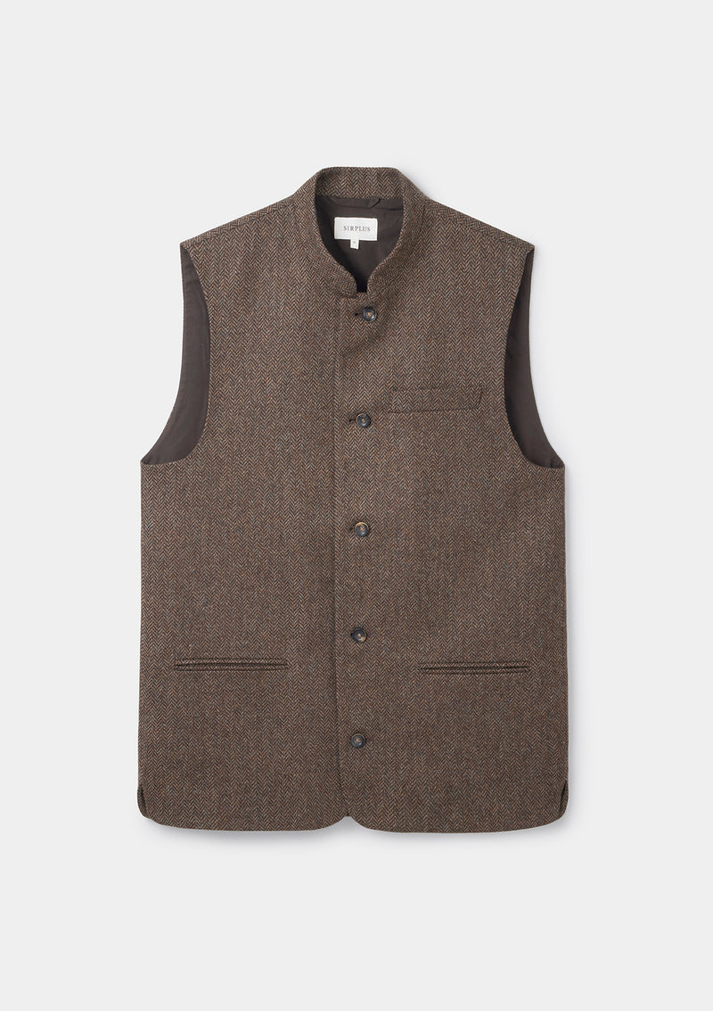 Walnut Herringbone Nehru Waistcoat by SIRPLUS