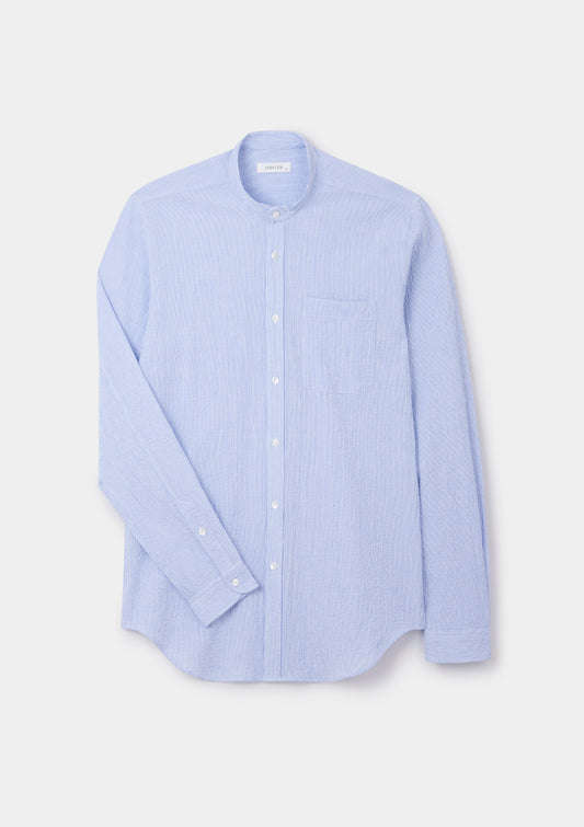 White Seersucker Stripe Grandad Shirt, Grandad Shirt - SIRPLUS
