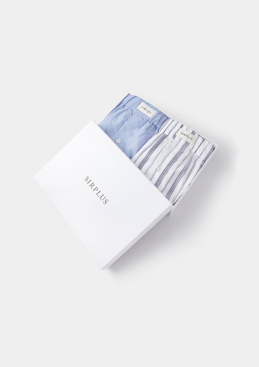 White & Blue Surplus Cotton Boxer Shorts Gift Box