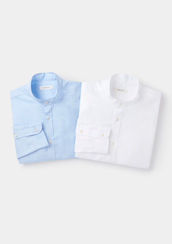 White Cotton Linen Grandad Shirt, Grandad Shirt - SIRPLUS