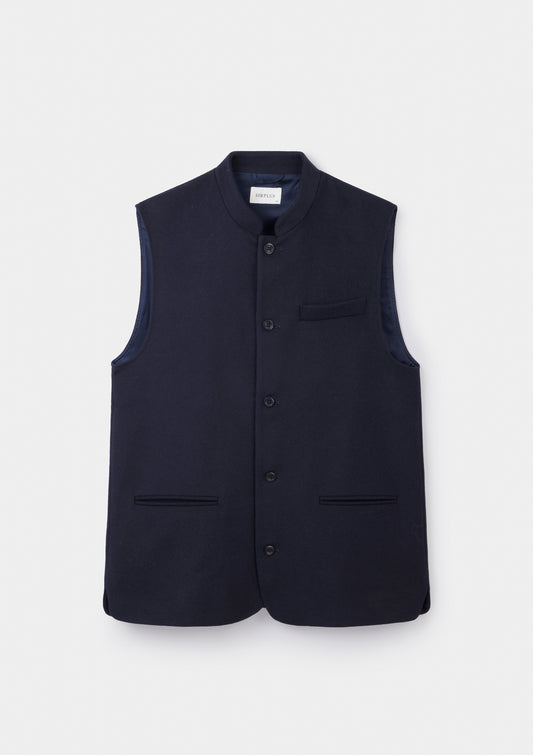 Navy Classic Wool Cashmere Nehru Waistcoat, Nehru Waistcoat - SIRPLUS