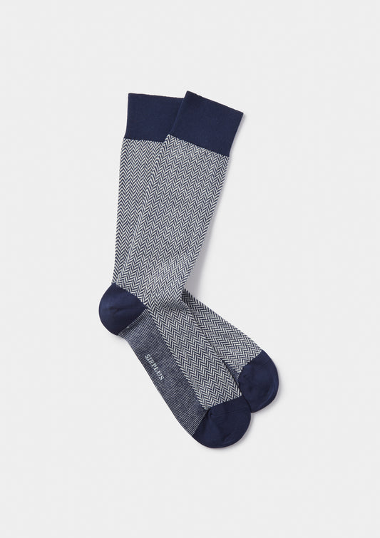 Navy Cotton Herringbone Socks, Socks - SIRPLUS