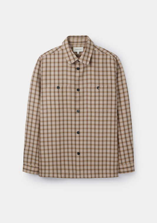 Beige & Pink Checked Wool Overshirt, Overshirt - SIRPLUS