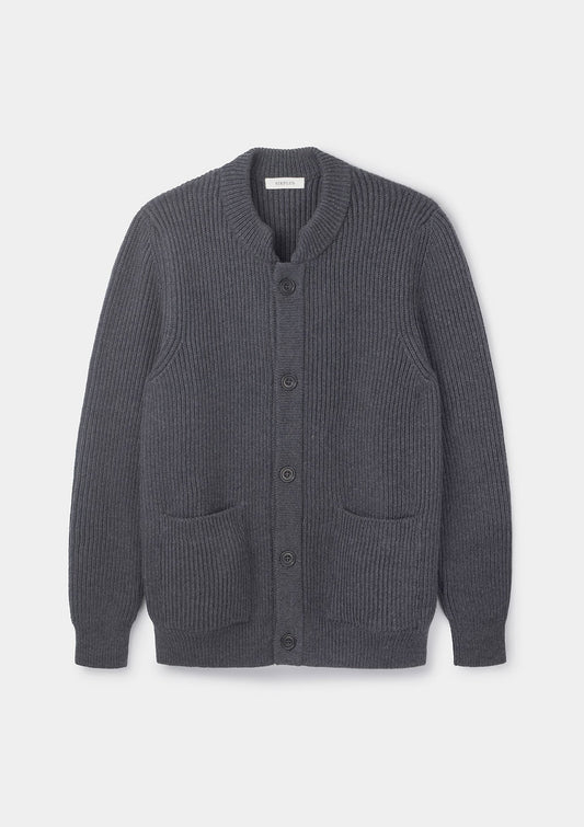Charcoal Merino Nehru Cardigan, Knitwear - SIRPLUS