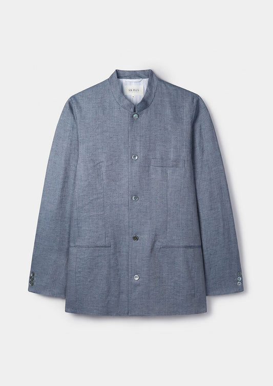 Dusty Blue Linen Nehru Jacket, Nehru Jackets - SIRPLUS