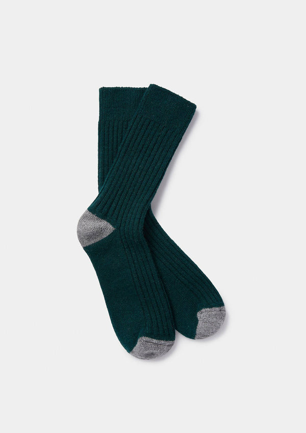 Green & Grey Rib Wool Cashmere Socks, Socks - SIRPLUS