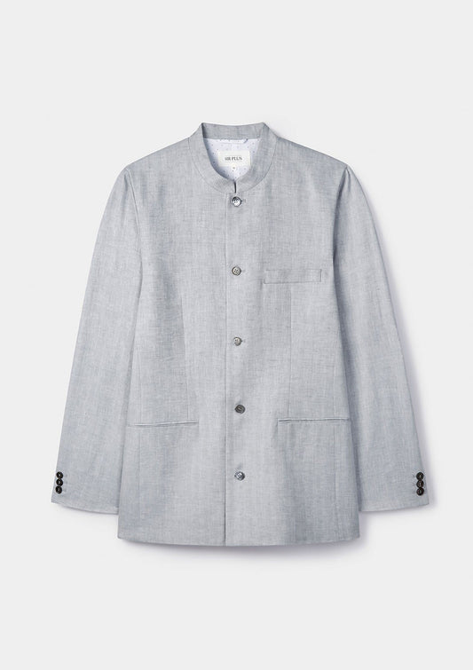 Grey Herringbone Linen Nehru Jacket, Nehru Jackets - SIRPLUS