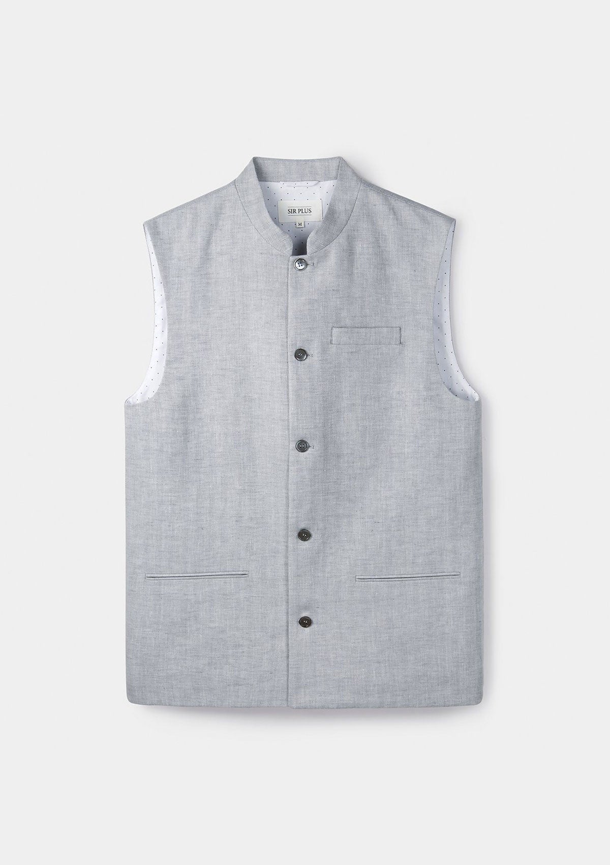 Grey Herringbone Linen Nehru Waistcoat, Nehru Waistcoats - SIRPLUS