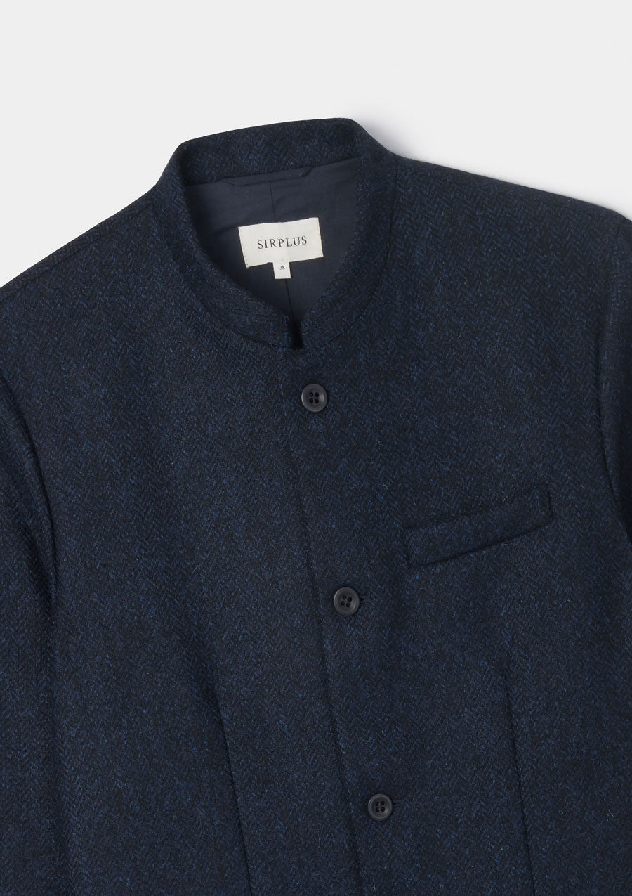 Midnight Herringbone Nehru Jacket, Nehru Jackets - SIRPLUS