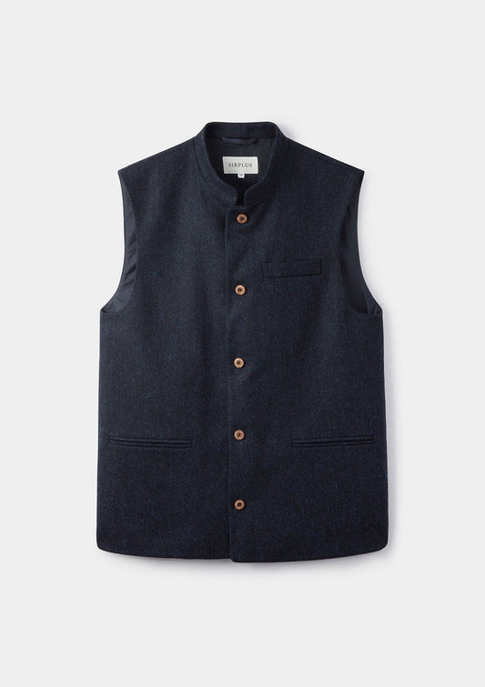 Midnight Herringbone Nehru Waistcoat, Nehru Waistcoats - SIRPLUS