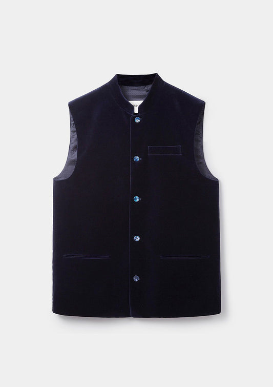 Midnight Navy Velvet Nehru Waistcoat, Nehru Waistcoats - SIRPLUS