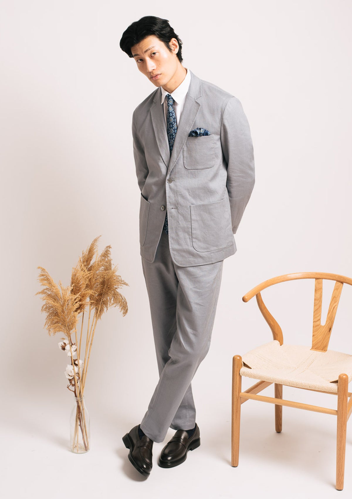 Smoke Blue Cotton Linen Blazer, Unlined Blazers - SIRPLUS