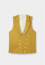 Mustard Peak Lapel Double Breasted Waistcoat, Double Breasted Waistcoats - SIRPLUS