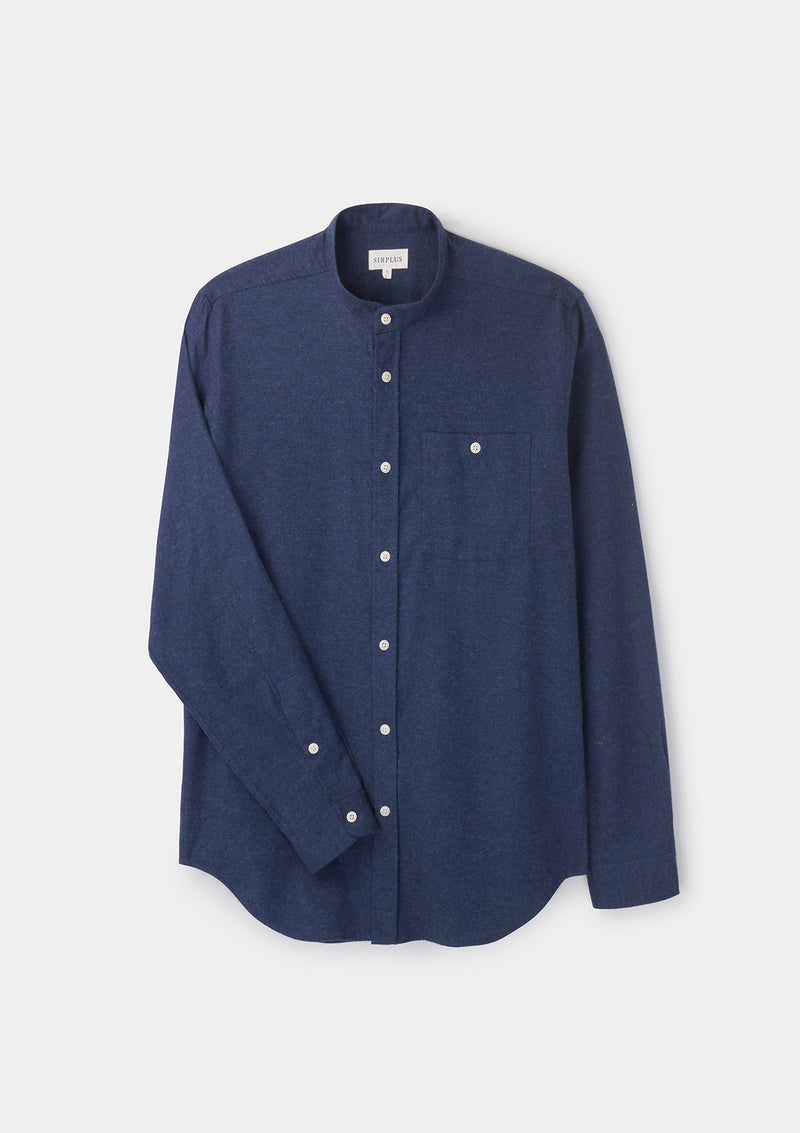 Navy Cotton Cashmere Grandad Shirt | SIRPLUS