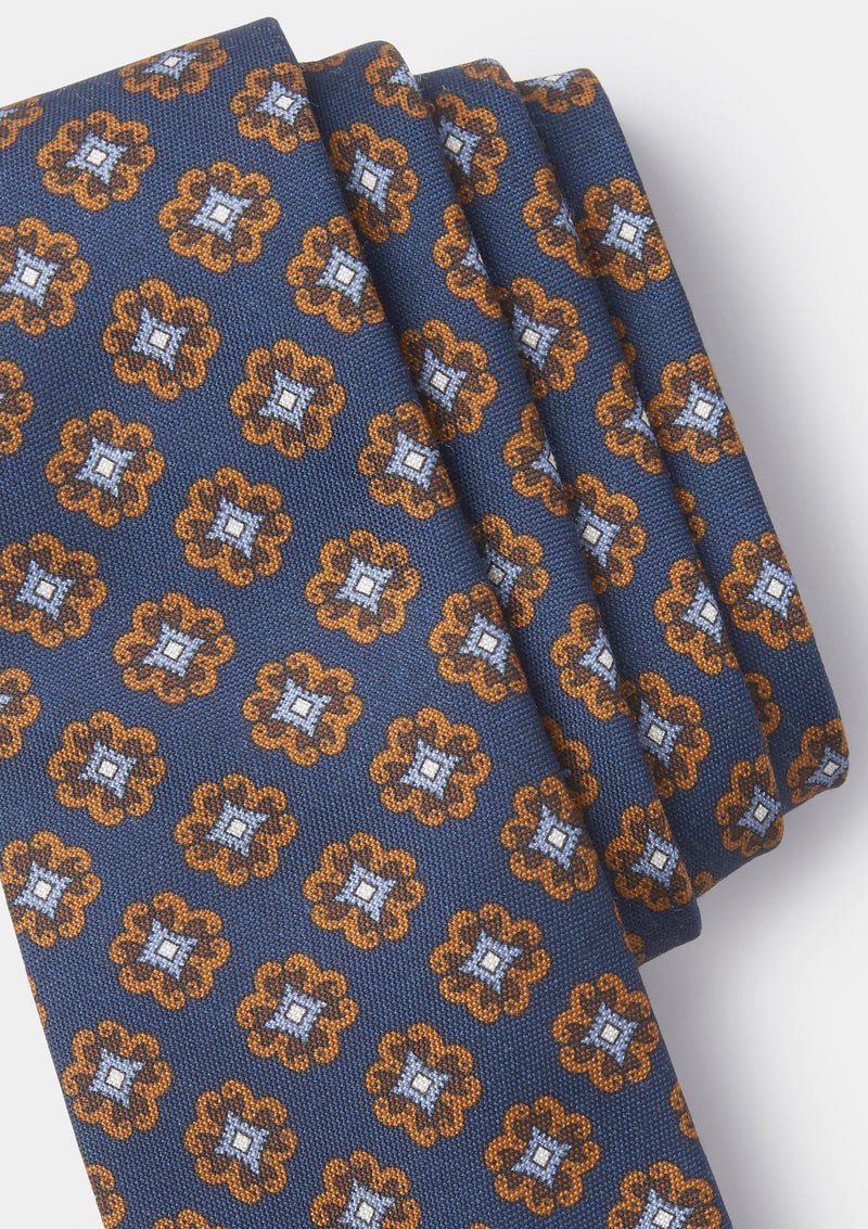 Navy & Gold Floral Print Tie, Ties - SIRPLUS