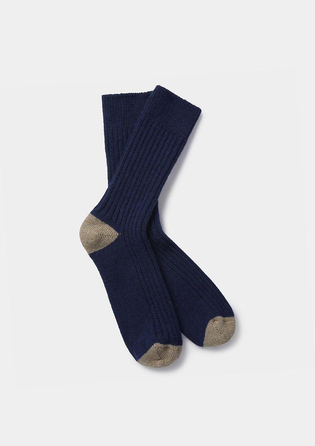 Navy & Beige Rib Wool Cashmere Socks, Socks - SIRPLUS