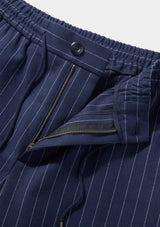 Navy Pinstripe Wool Drawstring Trousers, Casual Trousers - SIRPLUS