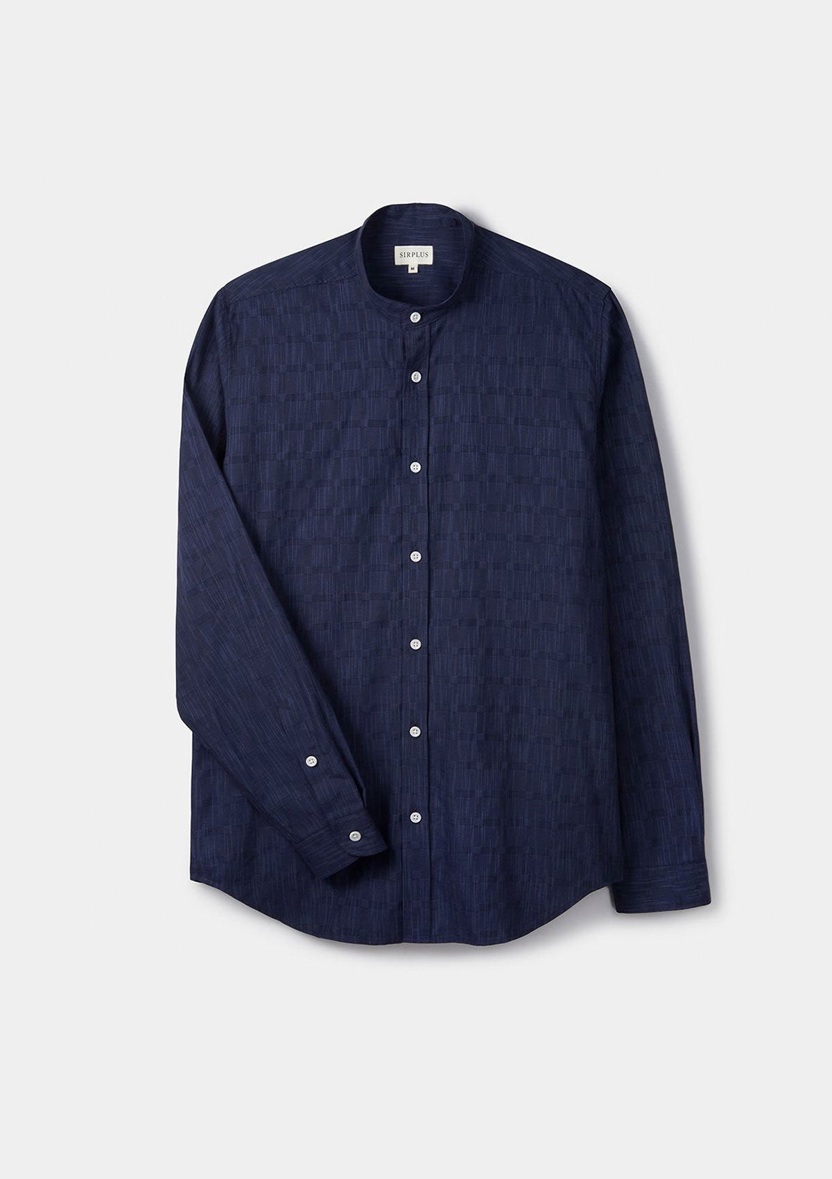 Navy Yarn-Dyed Checked Cotton Grandad Shirt, Grandad Shirt - SIRPLUS