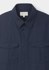 Navy Yarn Dyed Wool Cotton Overshirt, Overshirt - SIRPLUS