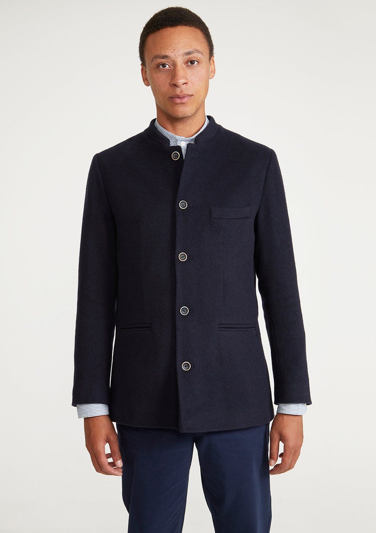 Navy Cashmere Nehru Jacket, Nehru Jackets - SIRPLUS