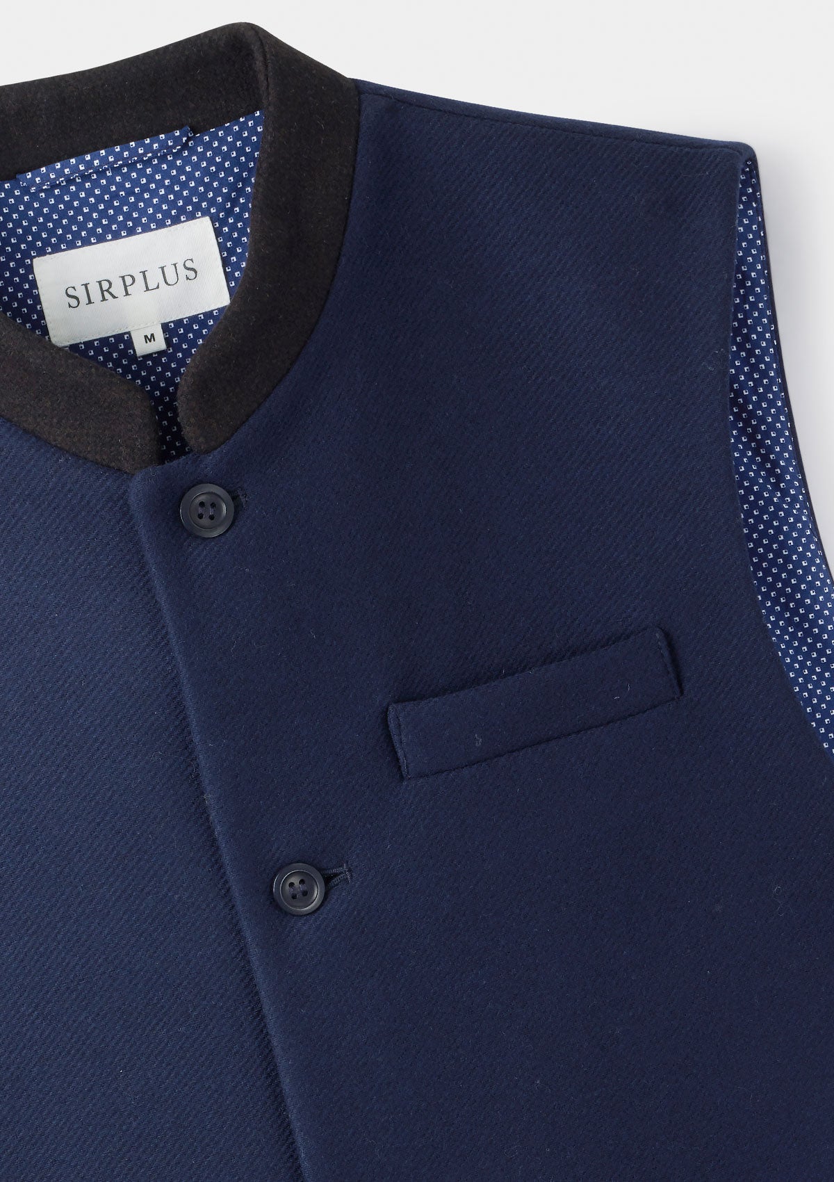 Navy & Dark Brown Wool Cashmere Nehru Waistcoat, Nehru Waistcoats - SIRPLUS