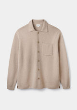 Oatmeal Merino Blend Button Down Polo Shirt, Knitwear - SIRPLUS