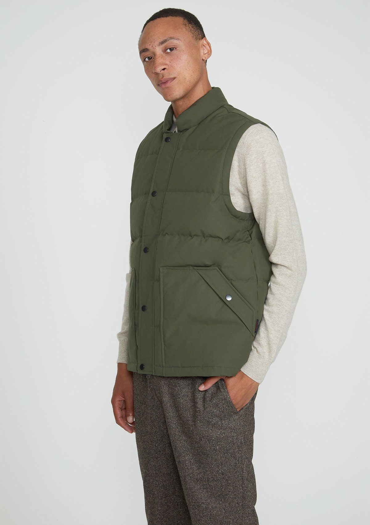 Olive Ventile Organic Cotton Down Gilet, Gilets - SIRPLUS