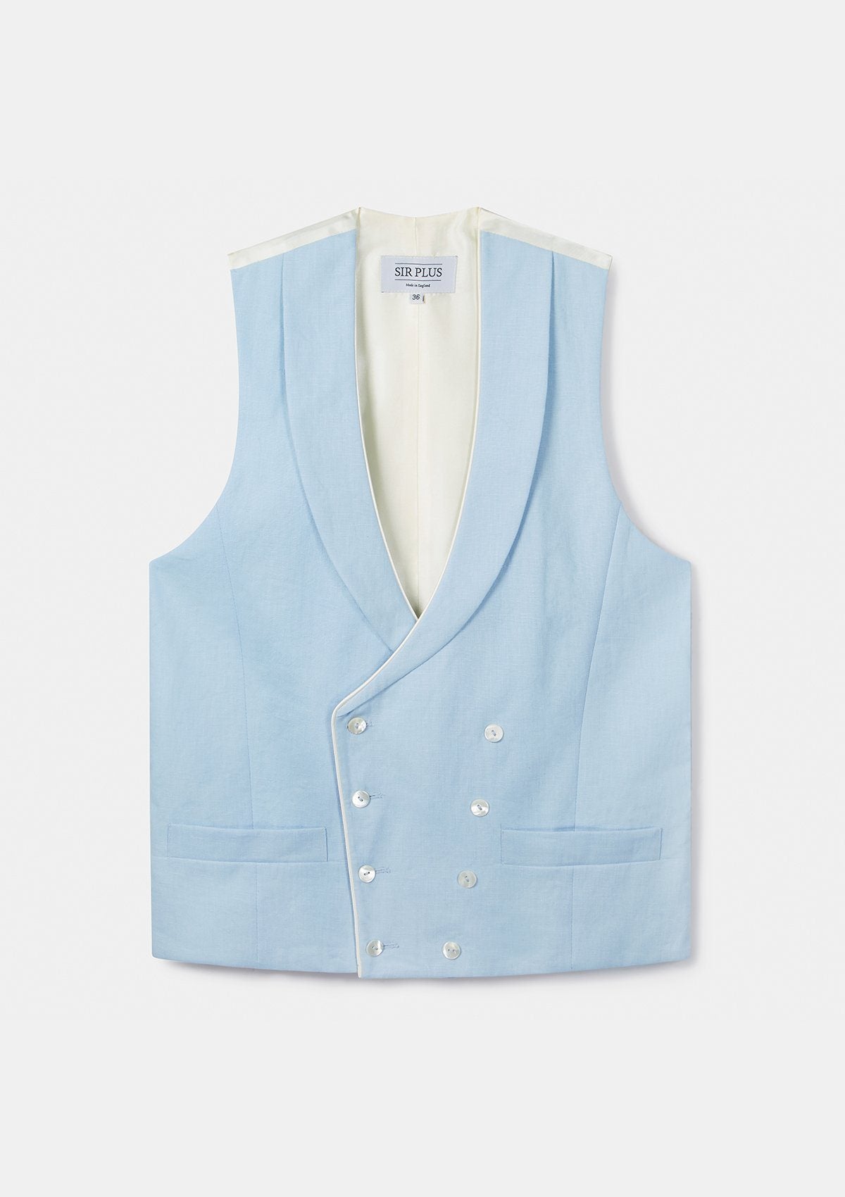 Pale Blue Shawl Lapel Double Breasted Waistcoat, Double Breasted Waistcoats - SIRPLUS