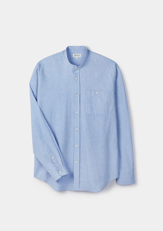 Pale Blue Cotton Linen Grandad Shirt, Grandad Shirt - SIRPLUS