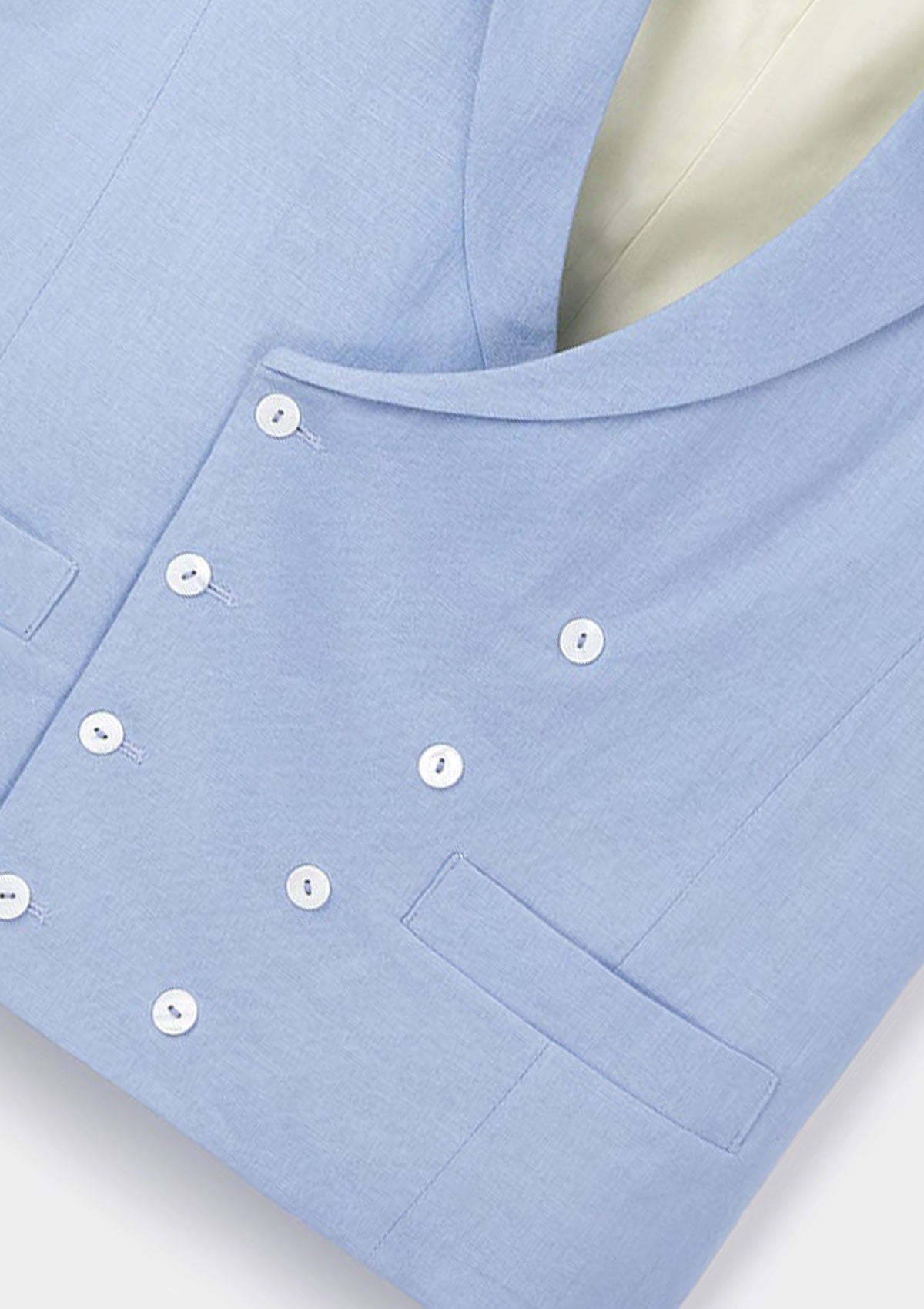 Pale Blue Peak Lapel Double Breasted Waistcoat, Double Breasted Waistcoats - SIRPLUS